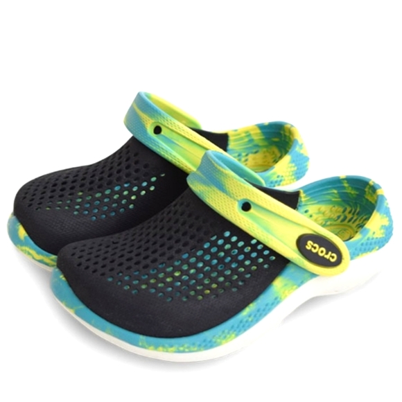 Crocs Literide 360 Marbled Clogs J6 Black/Yellow/Bluish Gray/ White - Picture 2 of 3